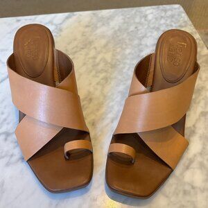 Franco Sarto Brown Leather Block-Heeled Sandal
